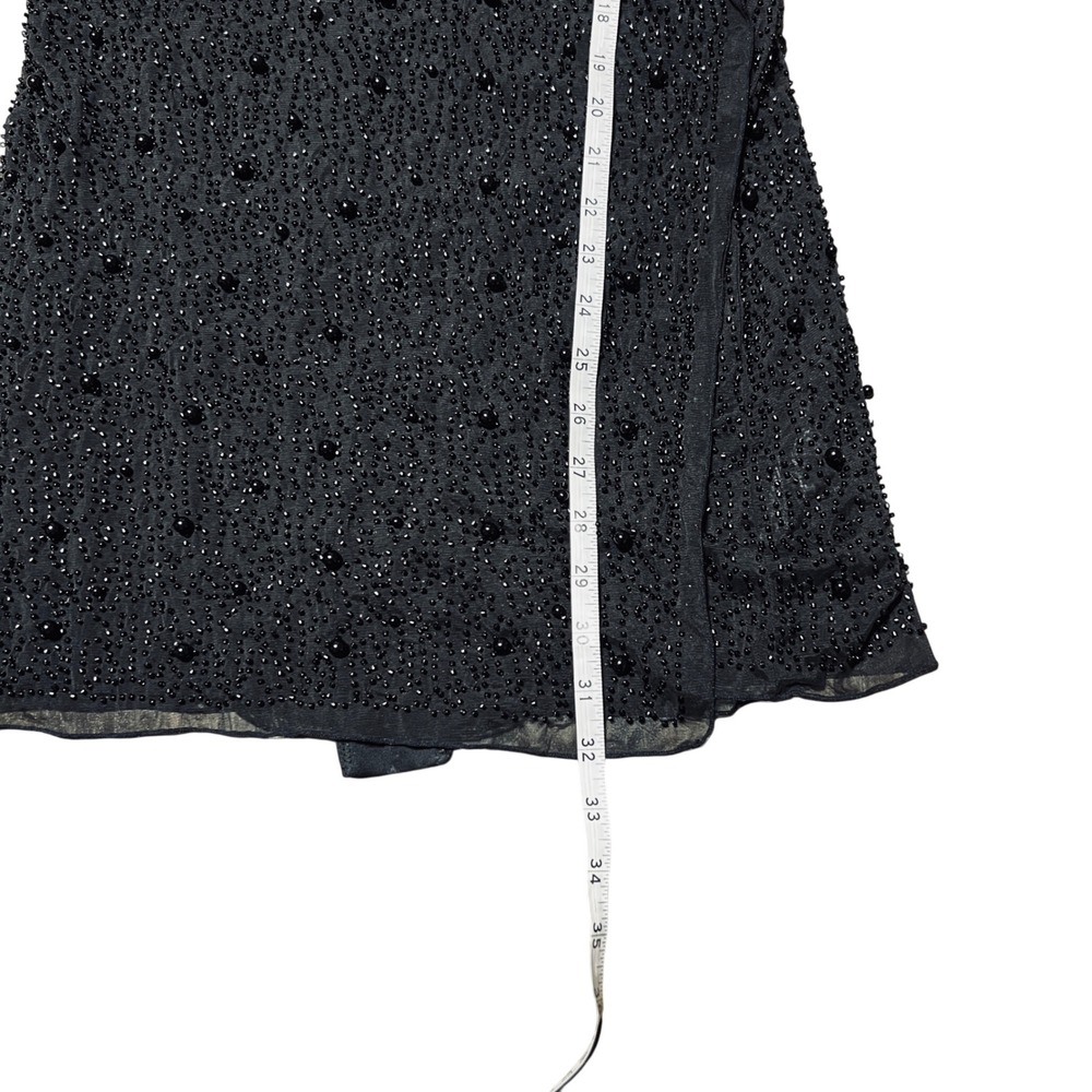Oh Polly Black Beaded Mesh Bodycon Wrap Dress Party Evening Occasion - Picture 3 of 9